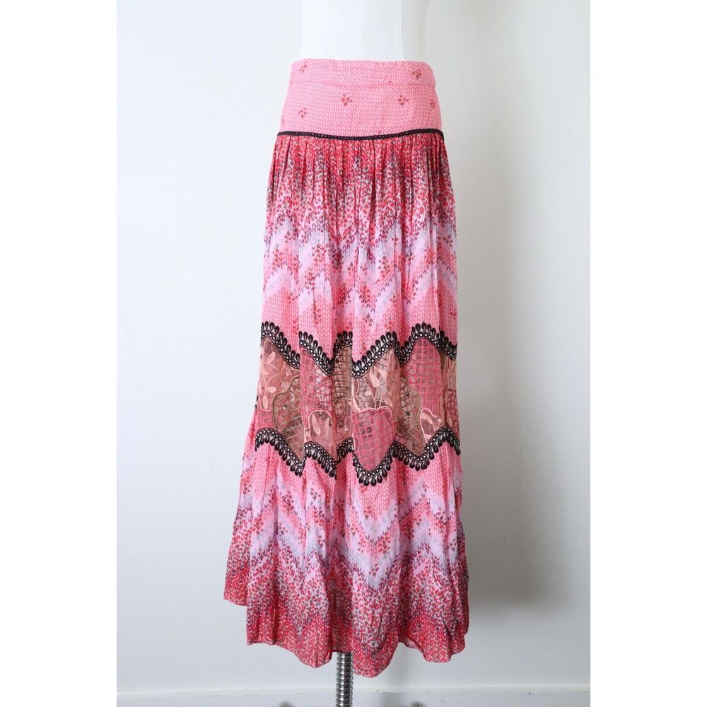 Anthropologie x Bhanuni Jyoti Size 0 Haylie Lace Maxi Skirt Pink Floral Print - Picture 10 of 12